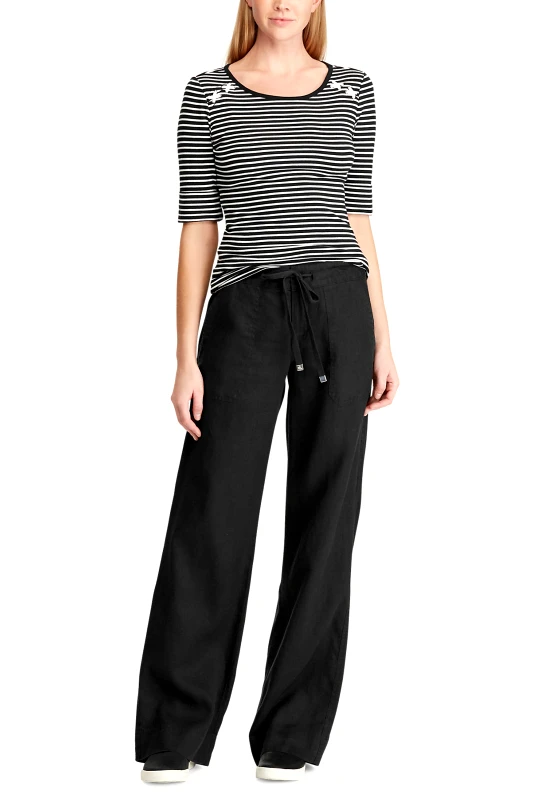 LAUREN RALPH LAUREN Lauren Ralph Lauren γυναικείο λινό παντελόνι μονόχρωμο "Linen Wide-Leg Trouser" - 200735136001 Μαύρο