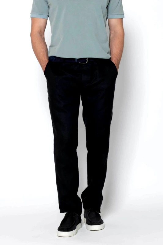 THE BOSTONIANS The Bostonians ανδρικό λινό παντελόνι chino Regular Fit - CN3010424 Μαύρο