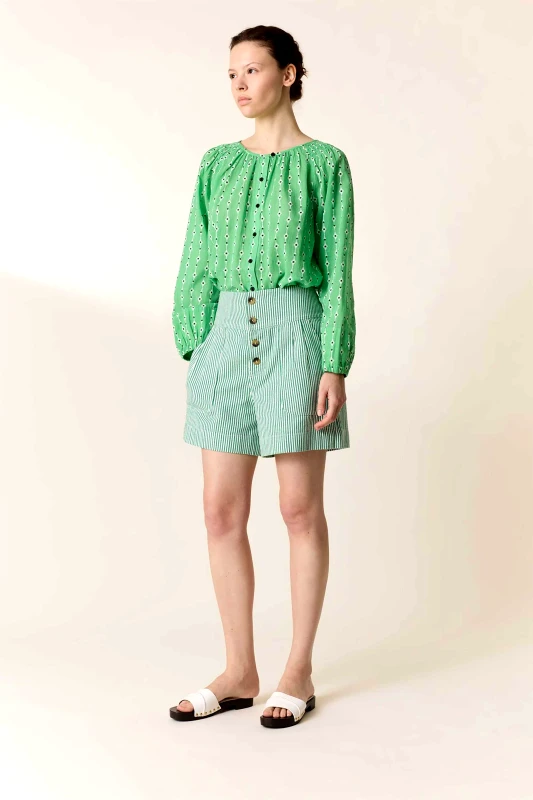 LEON & HARPER Leon & Harper γυναικείο σορτς ριγέ "Short Qitu" - Qitu TC180 Strp Πράσινο