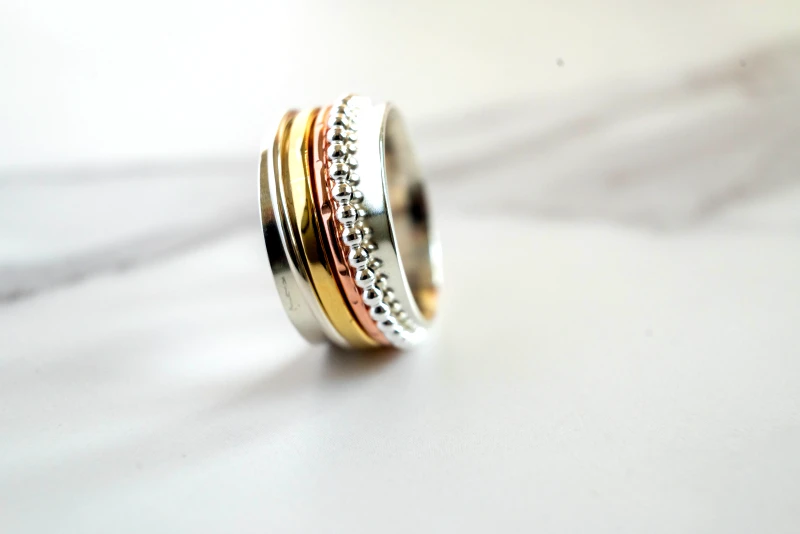 SILVERstro Κοσμήματα Ασημένιο spinner δαχτυλίδι τρίχρωμο