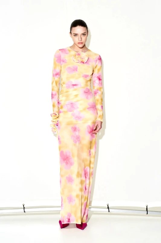 Lumina Maxi mesh dress με λουλούδι