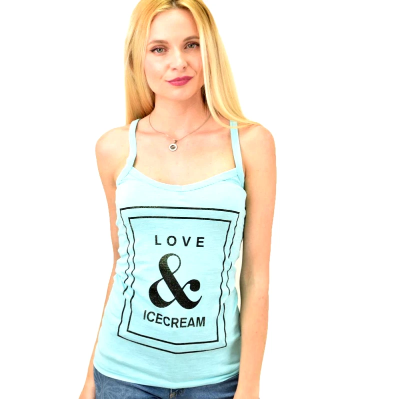 Potre OR Γυναικέια μπλούζα αμάνικη "Love & ice cream" Γαλάζιο 12058