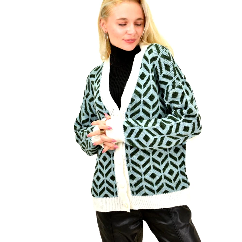 Potre OR Γυναικέια πλεκτή ζακέτα με κουμπιά Γαλάζιο 13372