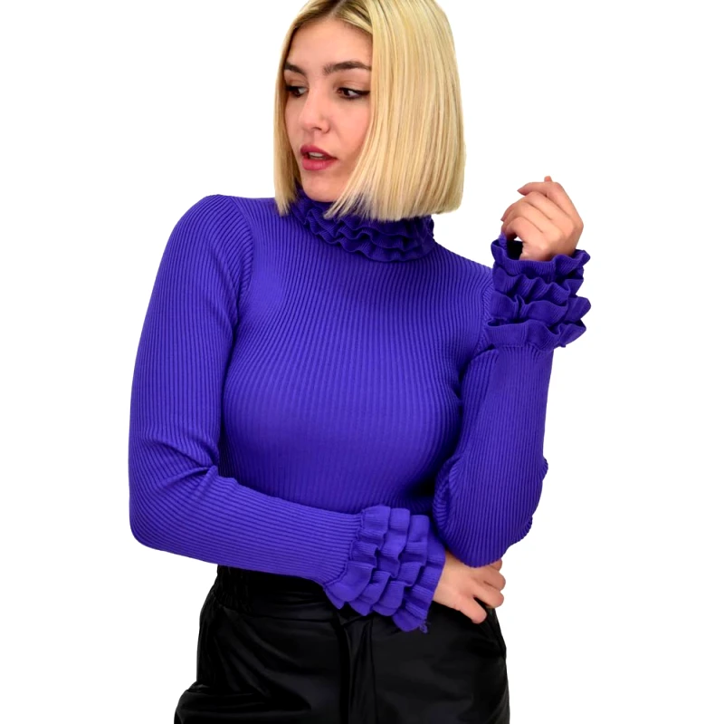 Potre OR Γυναικείο τοπ με σχέδιο στο λαιμό και στα μανίκια Μωβ 22237