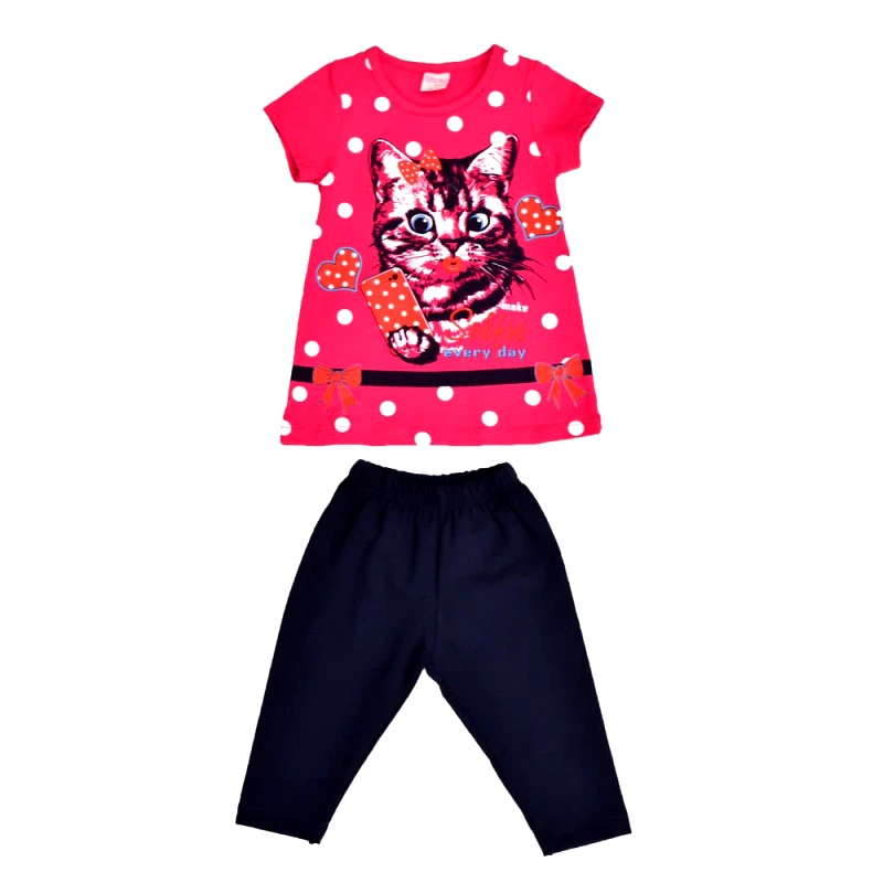 Potre OR Παιδικό σετ με κολάν γάτα και καρδούλα Φούξια 15639