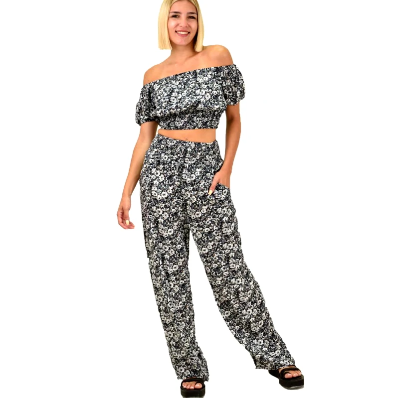 Potre OR Γυναικείο σετ φλοράλ με παντελόνα Μαύρο 16962
