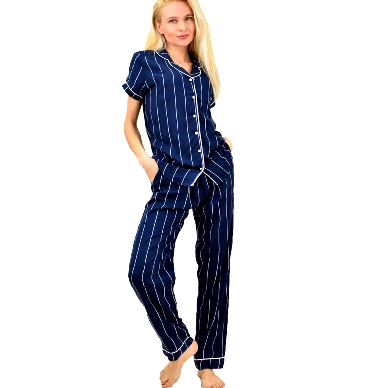 Potre OR Γυναικεία πιτζάμα σετ με σχέδιο ριγέ Μπλε Σκούρο 14334