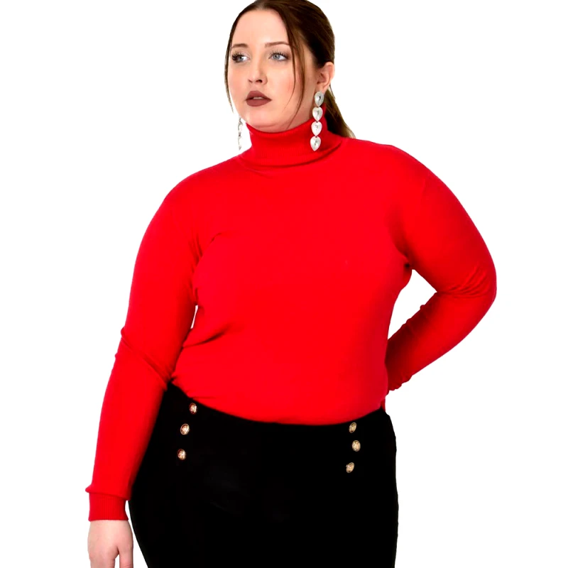 Potre OR Πλεκτή μπλούζα με ζιβάγκο για μεγάλα μεγέθη Κόκκινο 22963