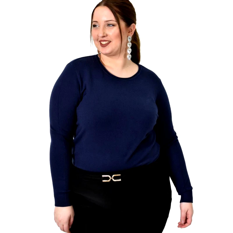 Potre OR Πλεκτή basic μπλούζα plus size Μπλε Σκούρο 22761