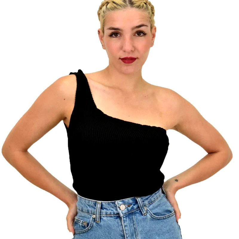 Potre OR Γυναικείο τοπ με έναν ώμο Μαύρο 21101