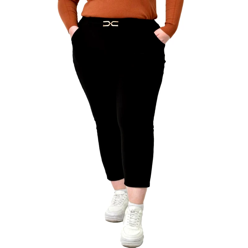 Potre OR Γυναικείο plus size κολάν με διακοσμητική λεμπτομέρεια Μαύρο 22797