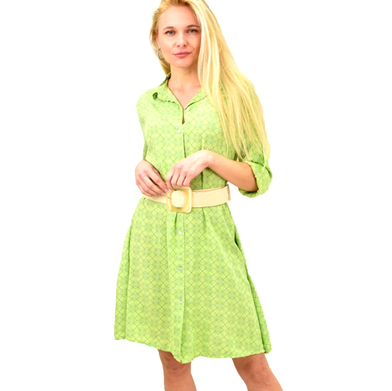 Potre OR Γυναικείο φόρεμα midi με κουμπιά Λαχανί 14108