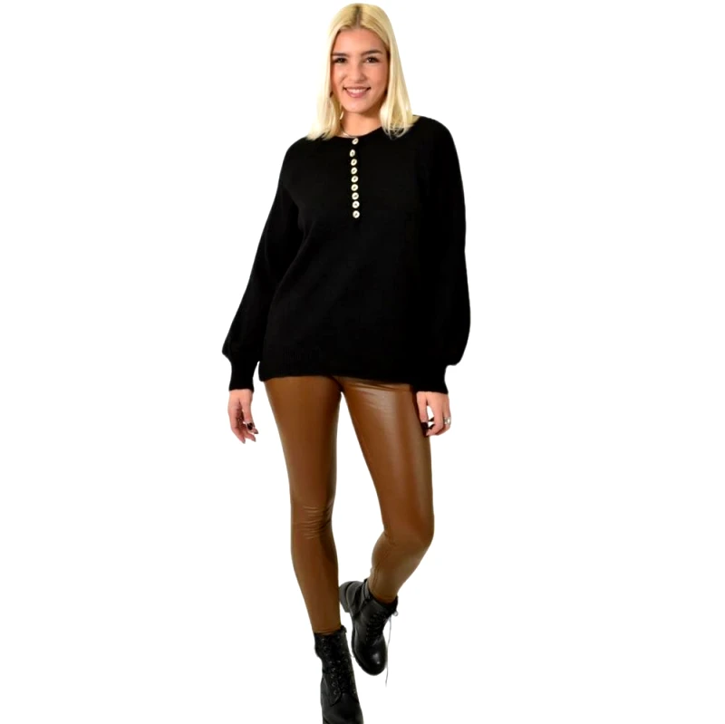 Potre OR Γυναικείο πλεκτό με κουμπιά Μαύρο 22879