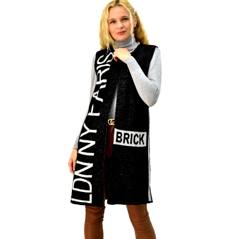 Caroon Πλεκτή αμάνικη ζακέτα με λογότυπο Μαύρο 4767