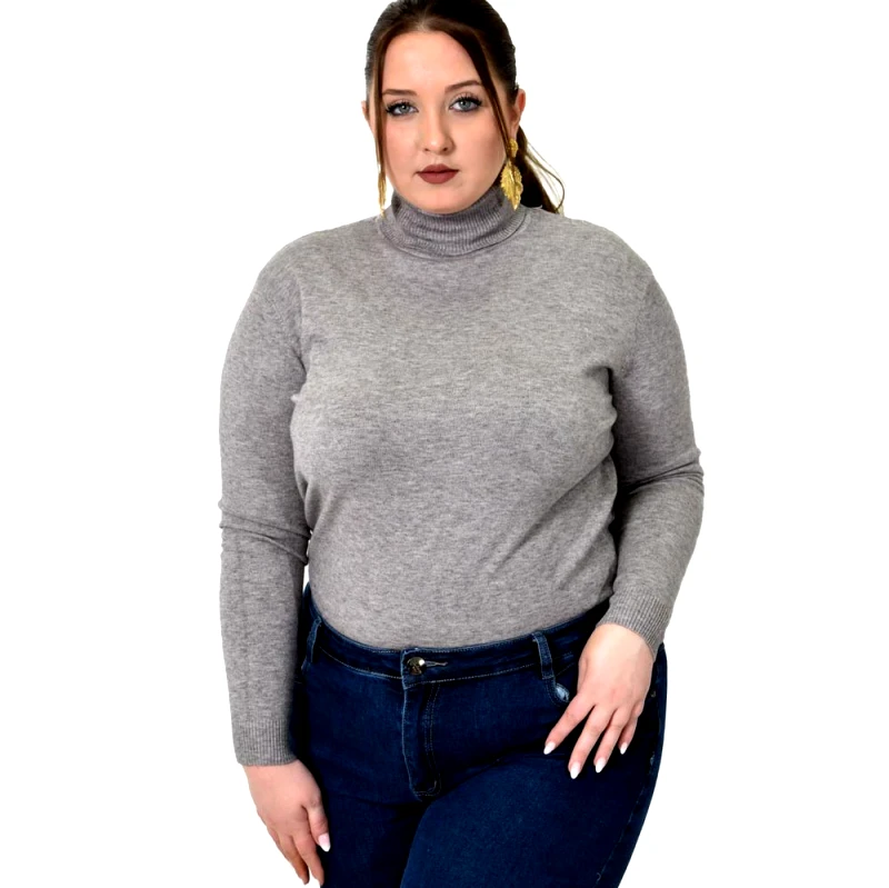 Potre OR Πλεκτή μπλούζα με ζιβάγκο για μεγάλα μεγέθη Γκρι 22943