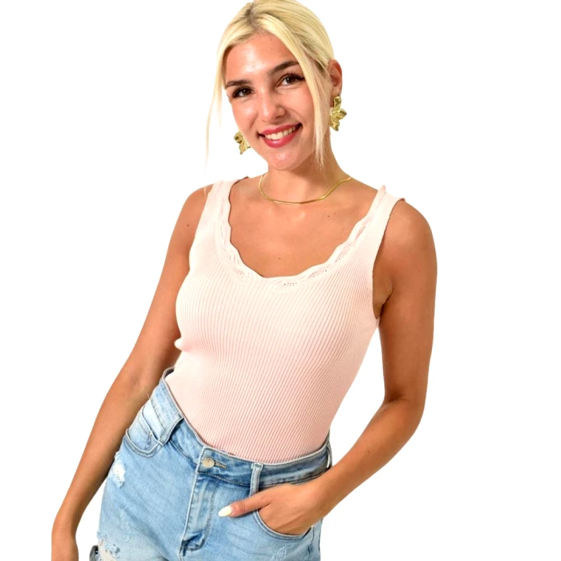 Potre OR Γυναικέιο τοπ με διάτρητο σχέδιο Απαλό Ροζ 25348