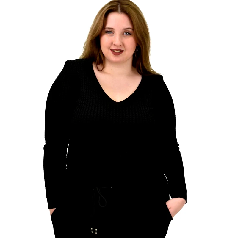 Potre OR Γυναικείο Plus τοπ με σχέδιο πλεξούδα Μαύρο 21973