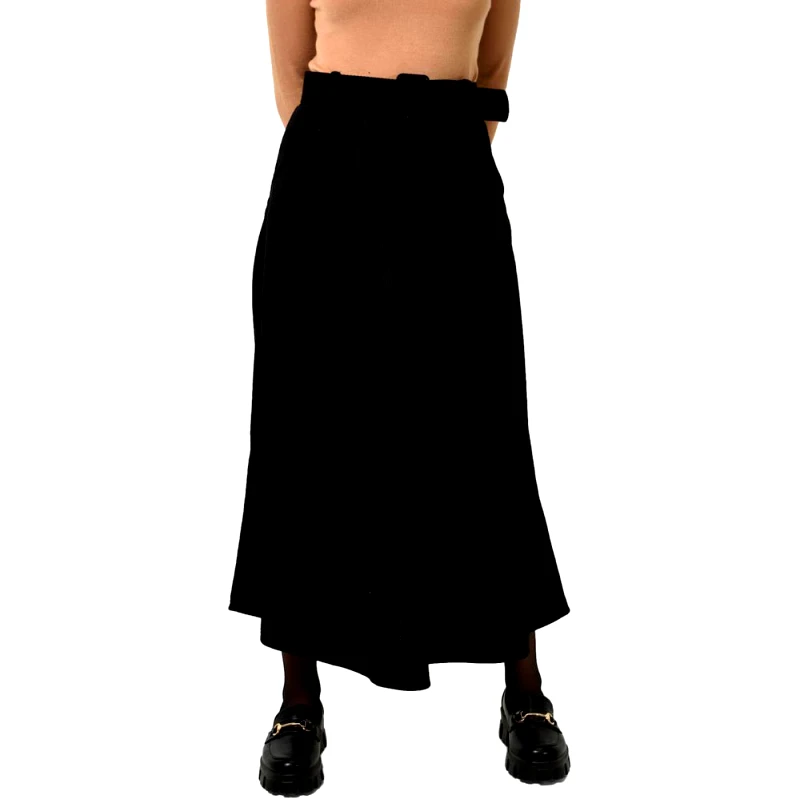 Potre OR Γυναικεία φούστα κοτλέ με ζώνη Μαύρο 22583
