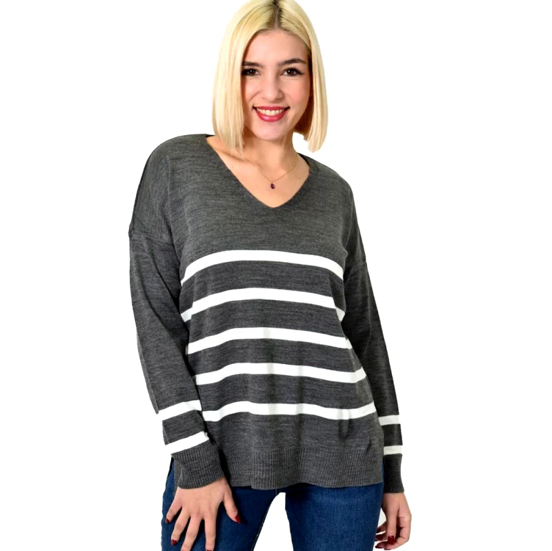 Potre OR Πλεκτή μπλούζα ριγέ oversized Ανθρακί 22859