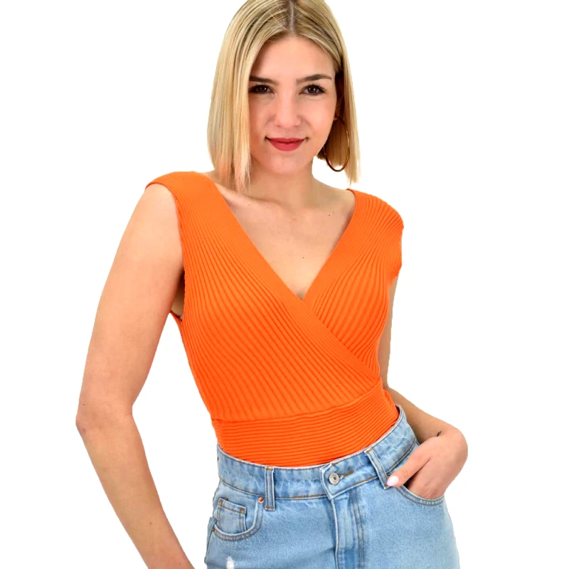 Potre OR Γυναικείο πλεκτό τοπ κρουαζέ Πορτοκαλί 19192