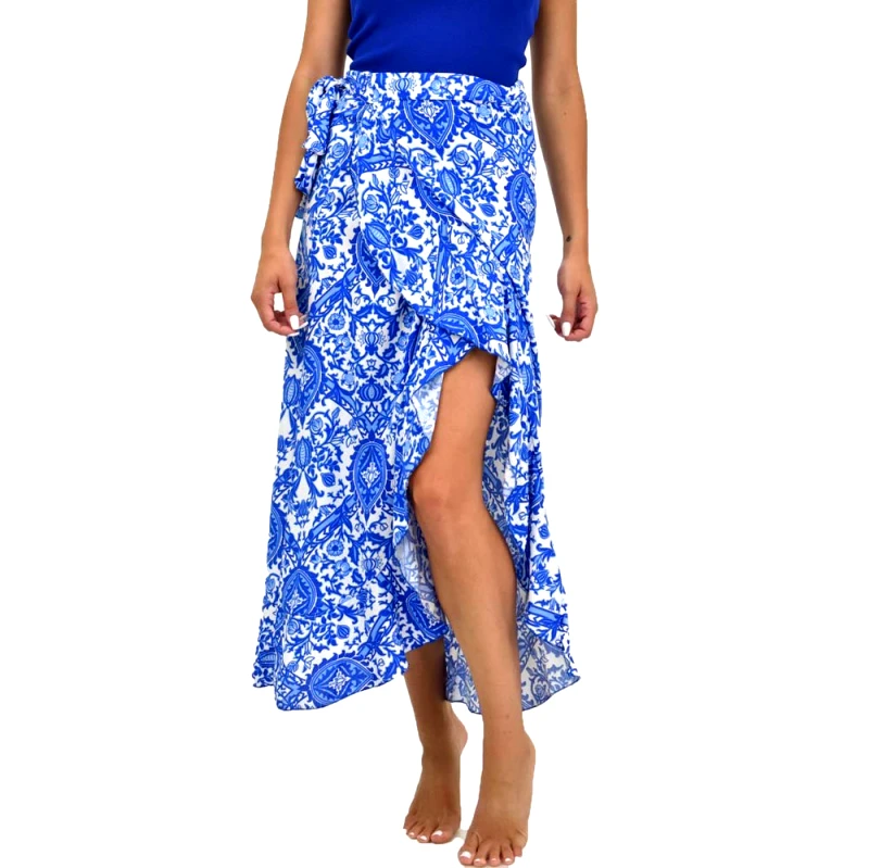 First Woman Κρουαζέ εμπριμέ φούστα με βολάν Λευκό 21572