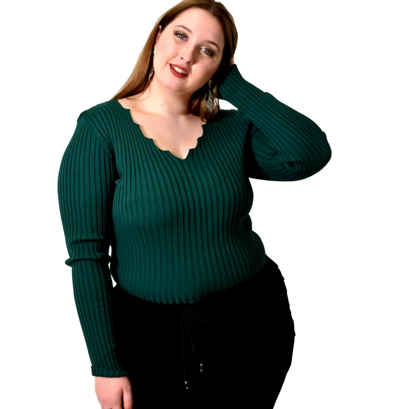 Potre OR Γυναικείο Plus τοπ ριπ με V λαιμόκομψη Κυπαρισσί 21885