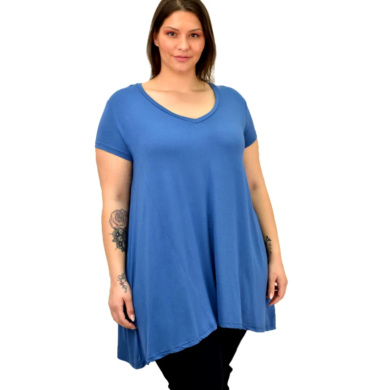 First Woman Γυναικεία μπλούζα μονόχρωμη oversized Μπλε 19136