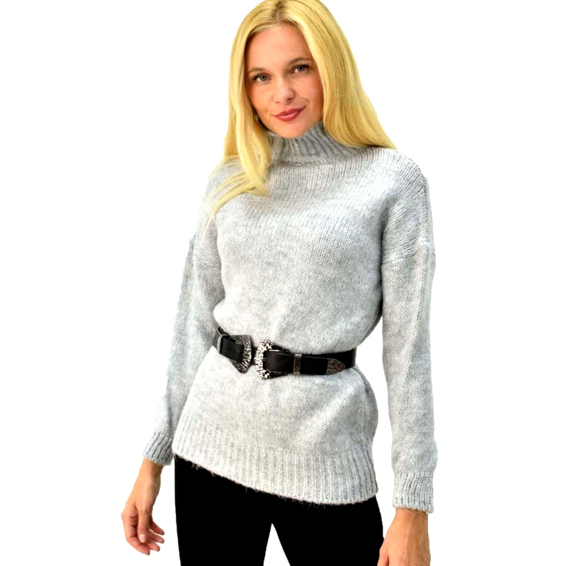 First Woman Πλεκτή μπλούζα ζιβάγκο Γκρι 3781