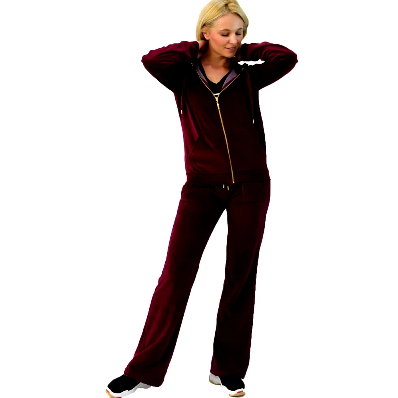 First Woman Βελουτέ φόρμα σετ μπορντώ για μεγάλα μεγέθη Μπορντώ 8242