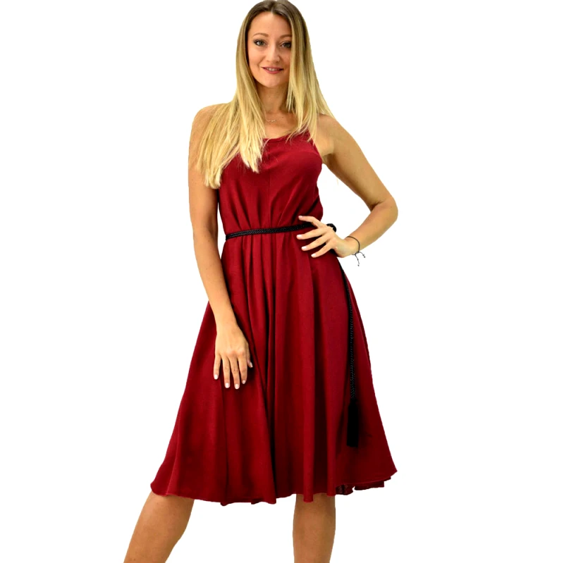 Potre OR Γυναικείο φόρεμα εβαζέ τύπου λινό Μπορντώ 6711