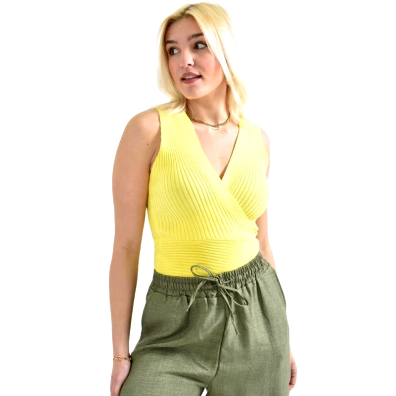 Potre OR Γυναικείο πλεκτό τοπ κρουαζέ Κίτρινο 26401
