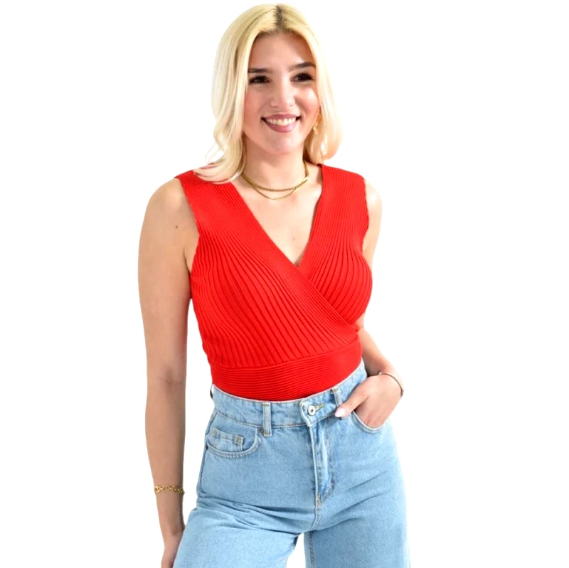 Potre OR Γυναικείο πλεκτό τοπ κρουαζέ Κόκκινο 26402