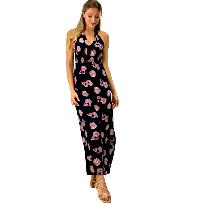 First Woman Εξώπλατο φόρεμα Μαύρο Μπλε 6833