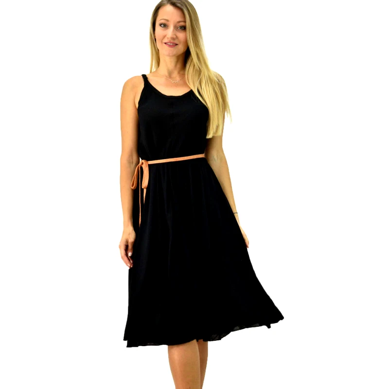 Potre OR Γυναικείο φόρεμα εβαζέ τύπου λινό Μαύρο 6707