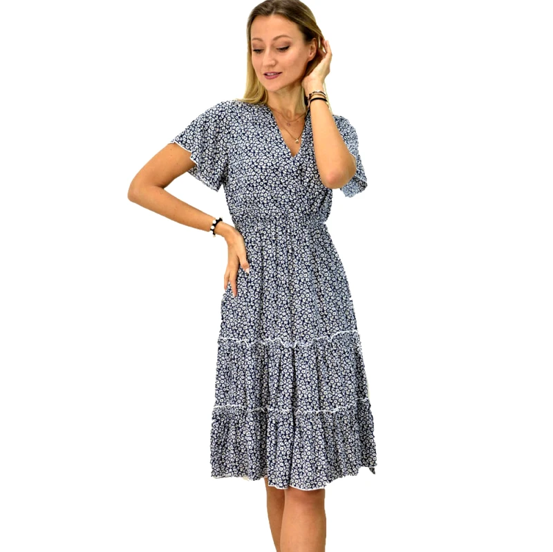 Potre OR Γυναικείο φόρεμα κρουαζέ φλοράλ Μπλε Σκούρο 7493