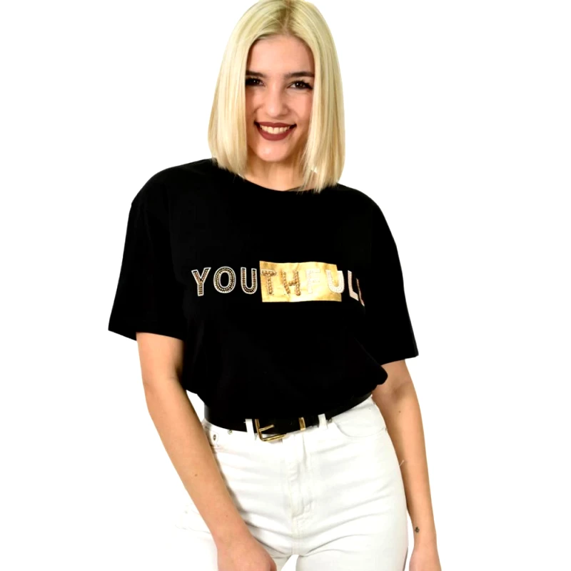 Potre OR Γυναικείο T-shirt με σχέδιο Youthfull Μαύρο 23162