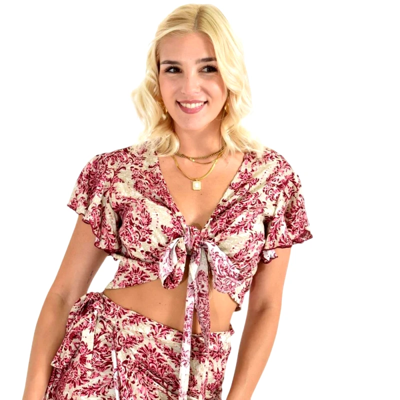 First Woman Τοπ με σχέδιο εμπριμέ Φούξια 26574