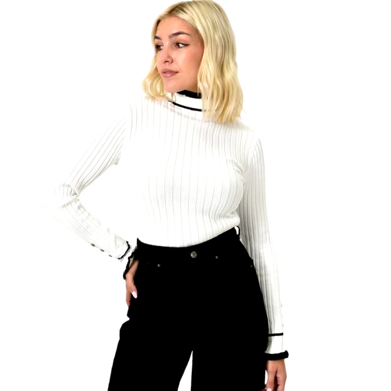 Potre OR Γυναικείο τοπ με στρας στο μανίκι Λευκό 25799