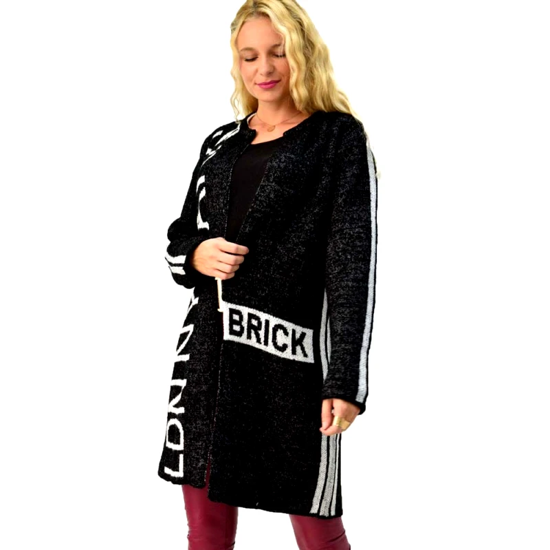 Caroon Πλεκτή ζακέτα με λογότυπο Μαύρο 3917