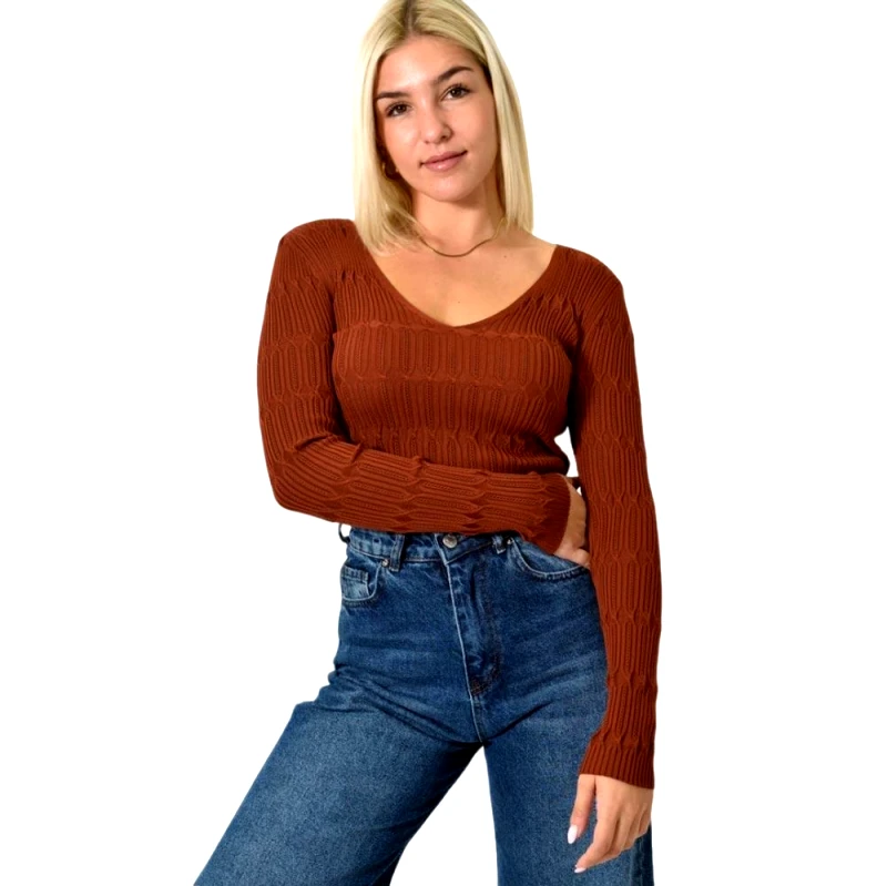 Potre OR Γυναικείο τοπ με διάτρητο σχέδιο Καφέ 25946