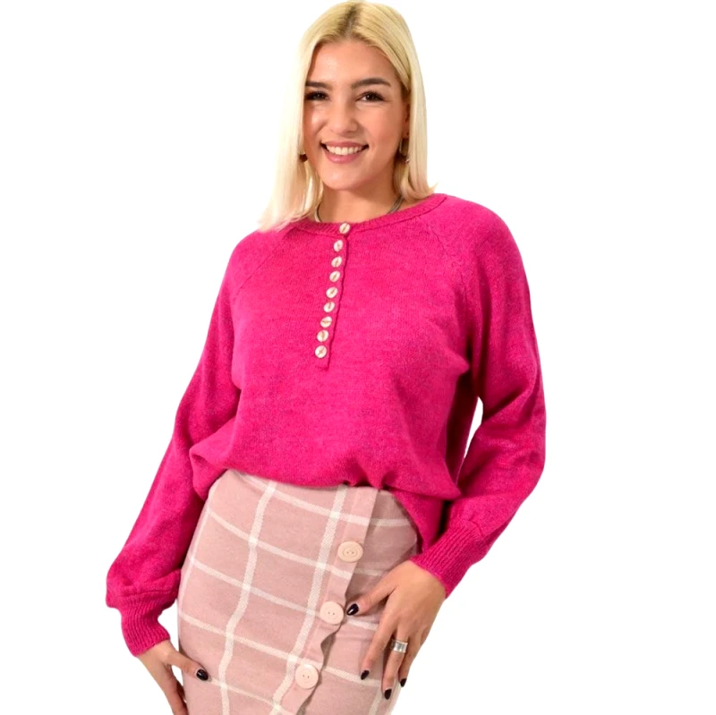 Potre OR Γυναικείο πλεκτό με κουμπιά Φούξια 22829