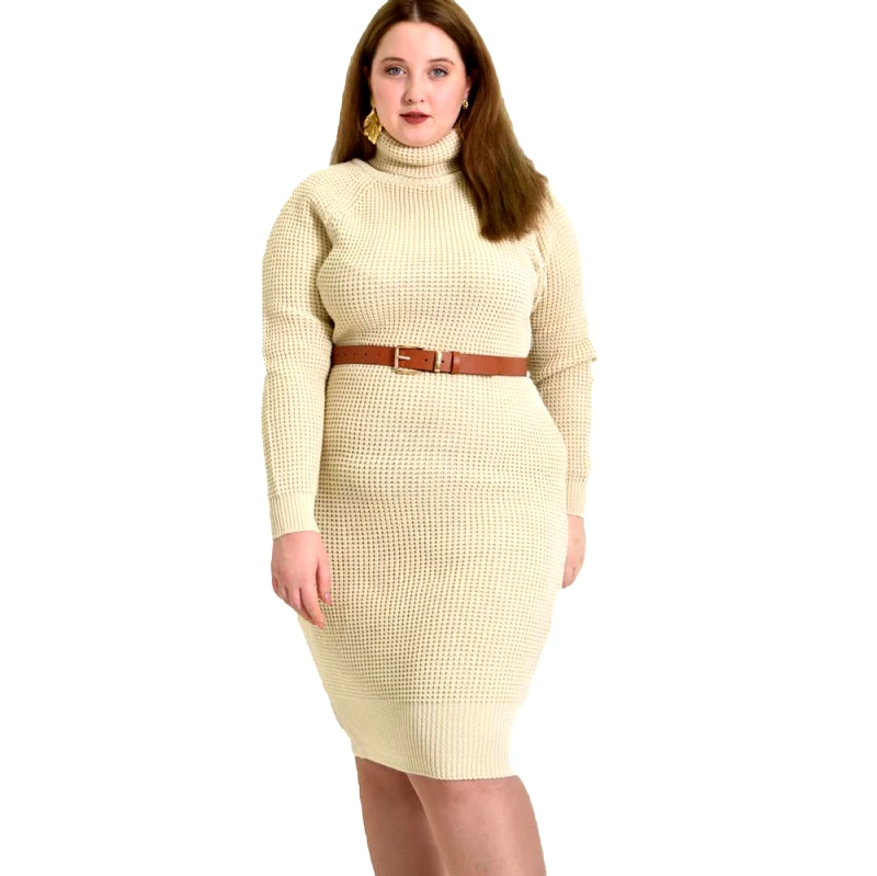 Caroon Γυναικείο φόρεμα πλεκτό μίντι Μπεζ 22367