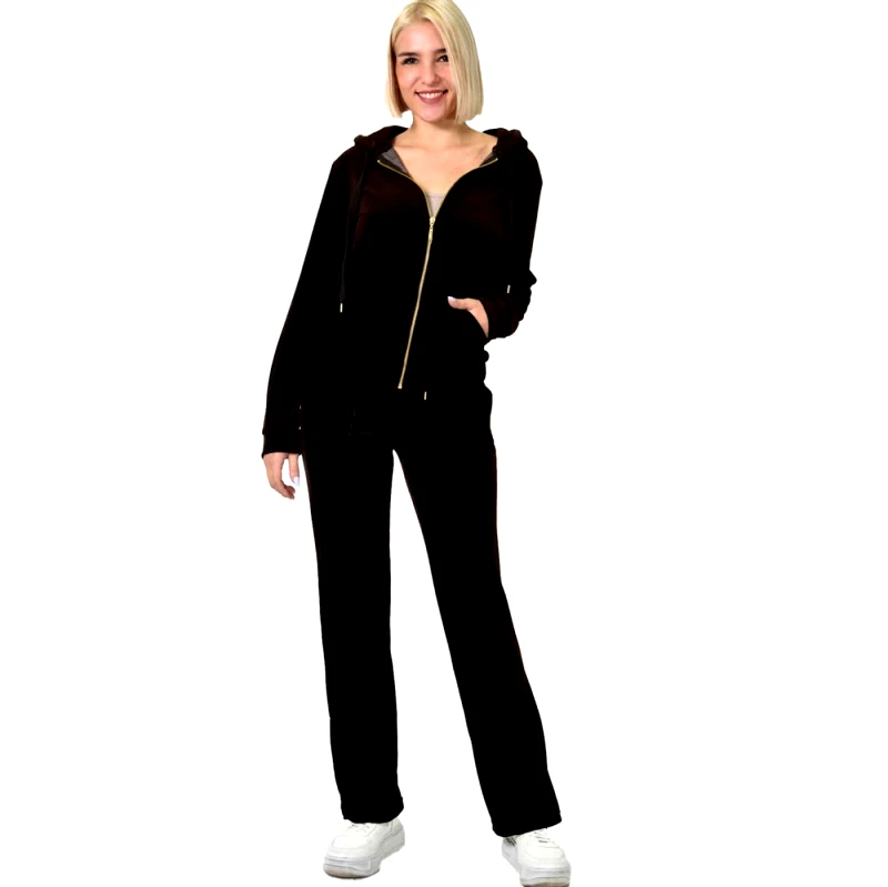 First Woman Βελουτέ φόρμα σετ καφέ στρας νούφαρο Καφέ 22476