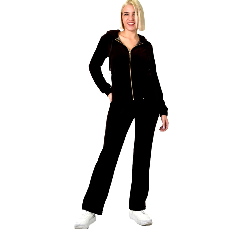 First Woman Βελουτέ φόρμα σετ καφέ στρας yin yang Καφέ 22495