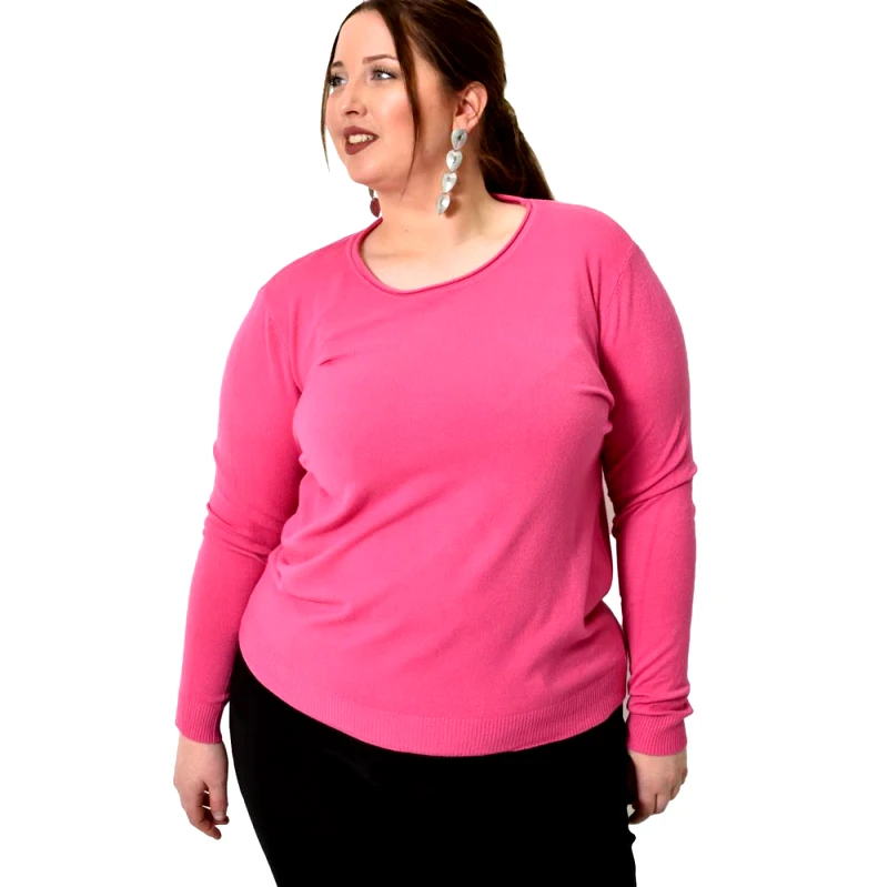 Potre OR Πλεκτή basic μπλούζα plus size Ροζ 22770