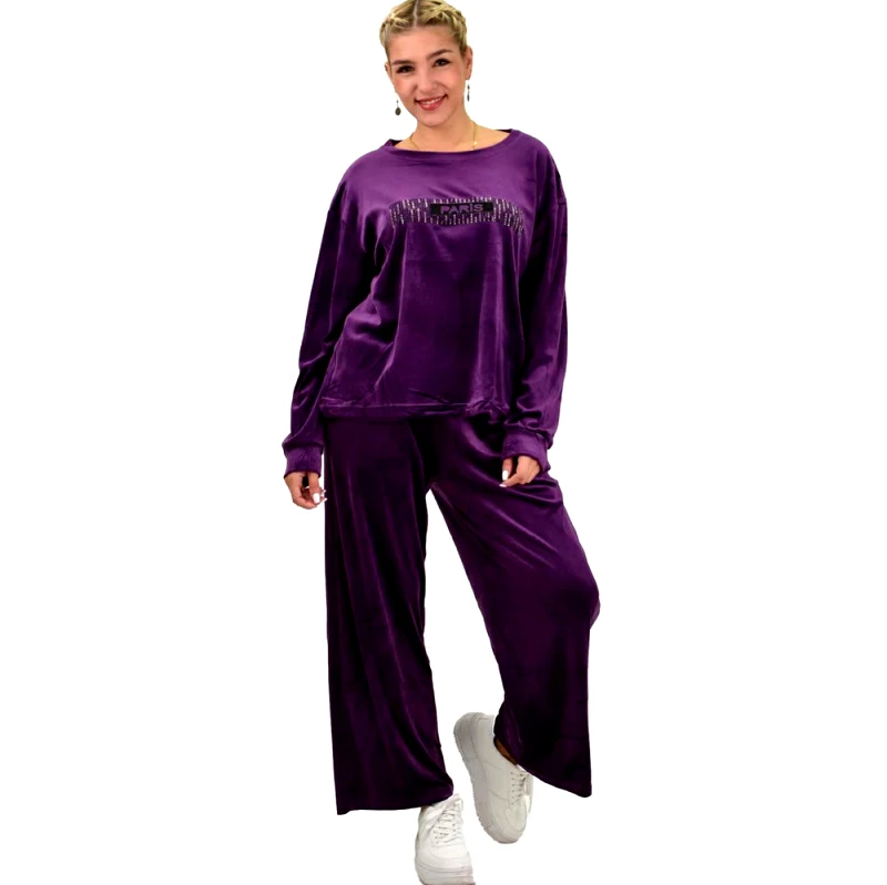 Potre OR Γυναικείο σετ βελουτέ oversized με τύπωμα Μωβ 22047