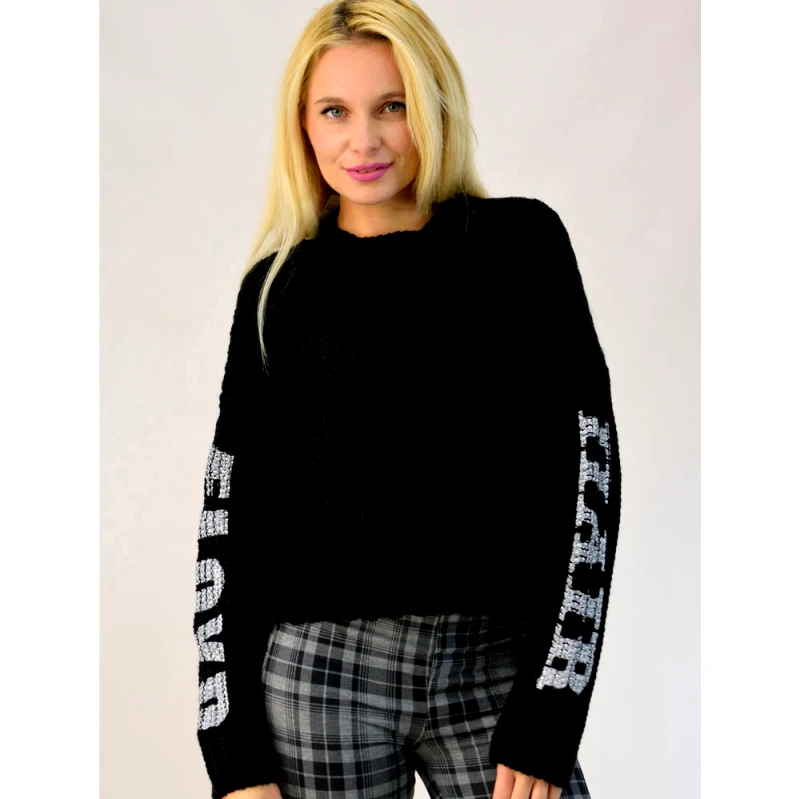 Potre OR Πουλόβερ ασύμμετρο με τύπωμα στα μανίκια Μαύρο 1585