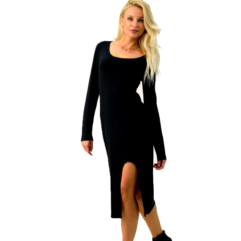 First Woman Φόρεμα midi με άνοιγμα μπροστά Ανθρακί 1416