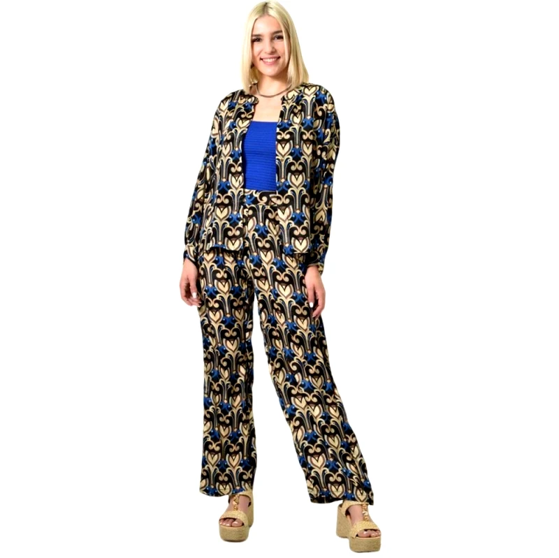 Potre OR Σετ πουκαμίσα και παντελόνα εμπριμέ Μαύρο 23833