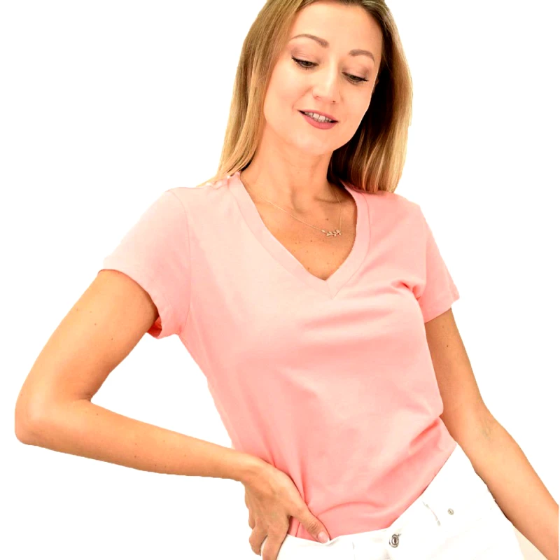 First Woman Γυναικεία μπλούζα με V λαιμόκομψη Κοραλί 10873